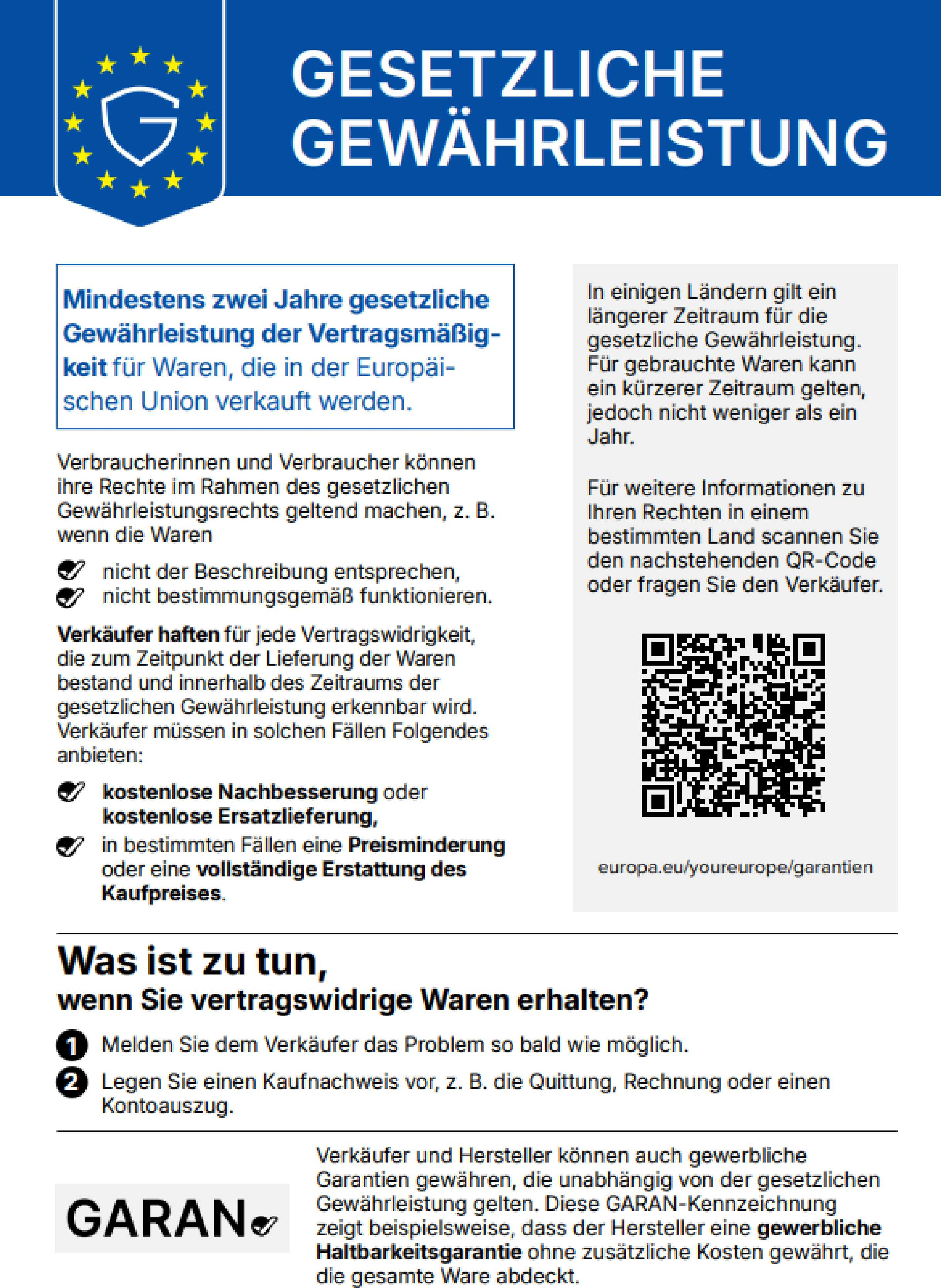 Gesetzliches Gewährleistungsrecht – amtliche EU-Mitteilung